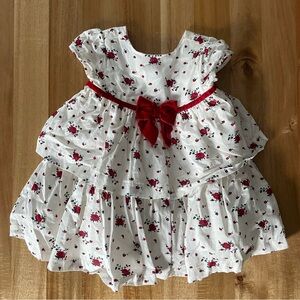 Janie and Jack White and Red Floral Dress with Velvet Bow